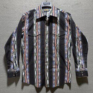 Vintage Panhandle Slim Shirt Men's Medium Aztec Western Striped